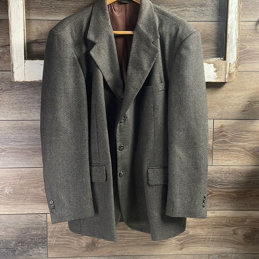 John Henry Mens Wool/Poly Blend Suit Jacket, Size 46R, Black/Grey